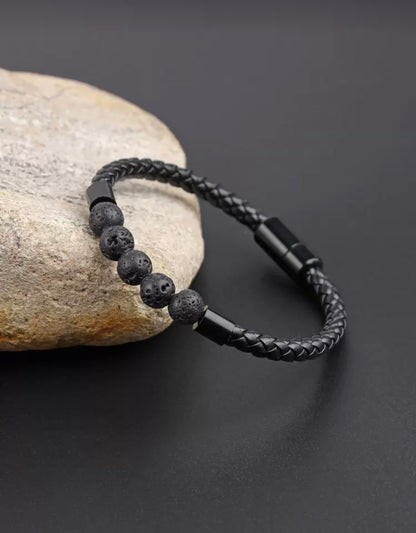 Pulsera con piedra lava en cuerina