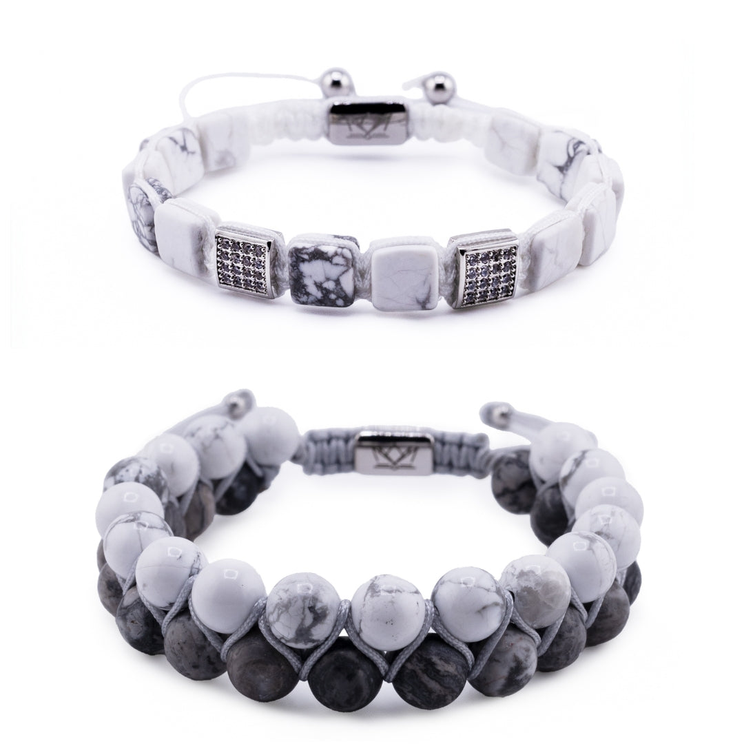 Pulsera Gemcube + Doble Howlita y Piedra Mapa