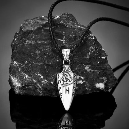 Collar Vikingo de runas nórdicas de Odin Plateado y Cuero