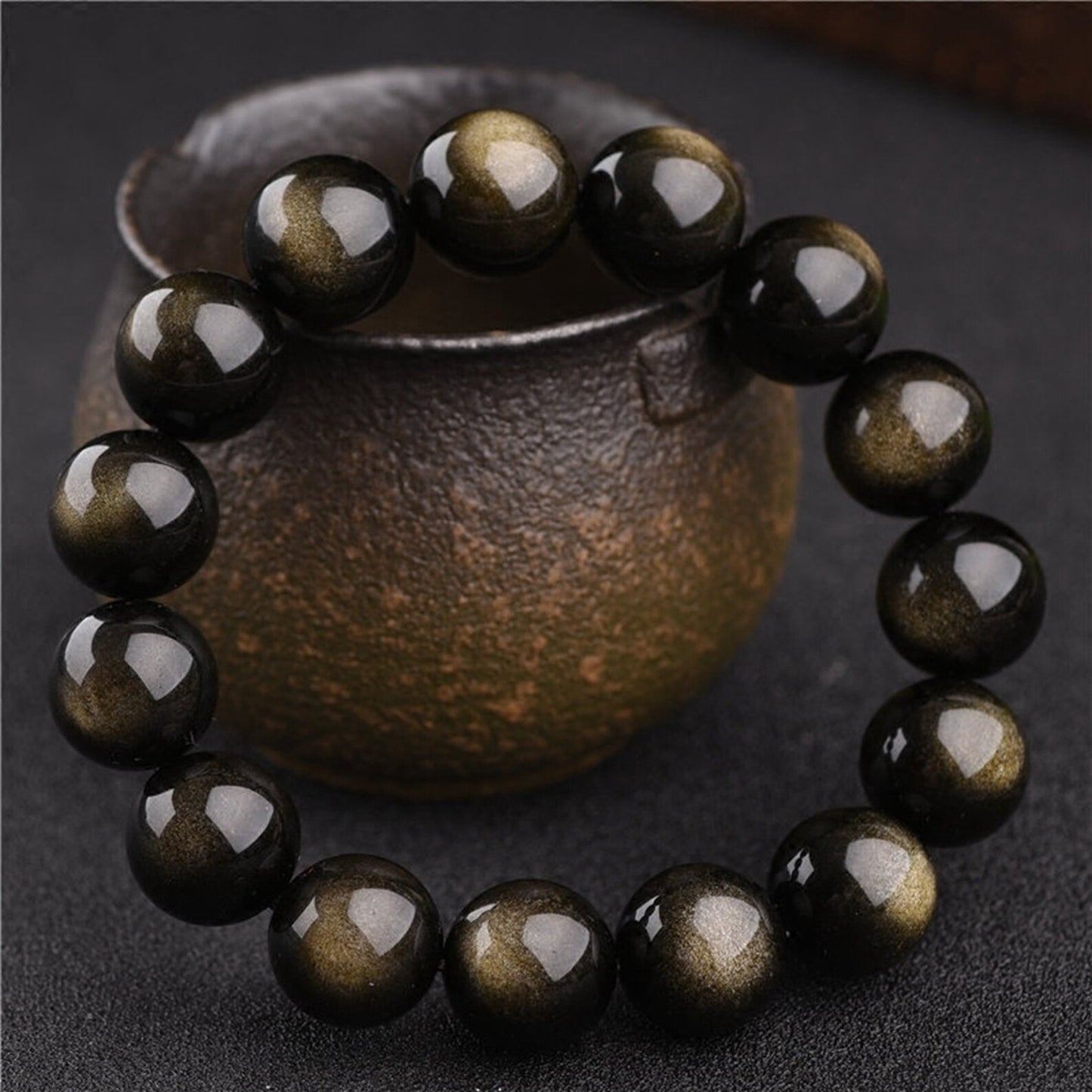 Pulsera Signature Obsidiana Dorada