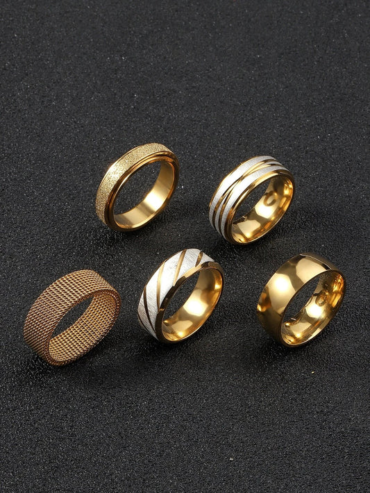 Rings 5 ​​pieces of varied styles and textures gold