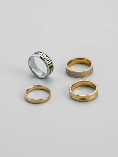 Set of golden stainless steel rings 4 pieces