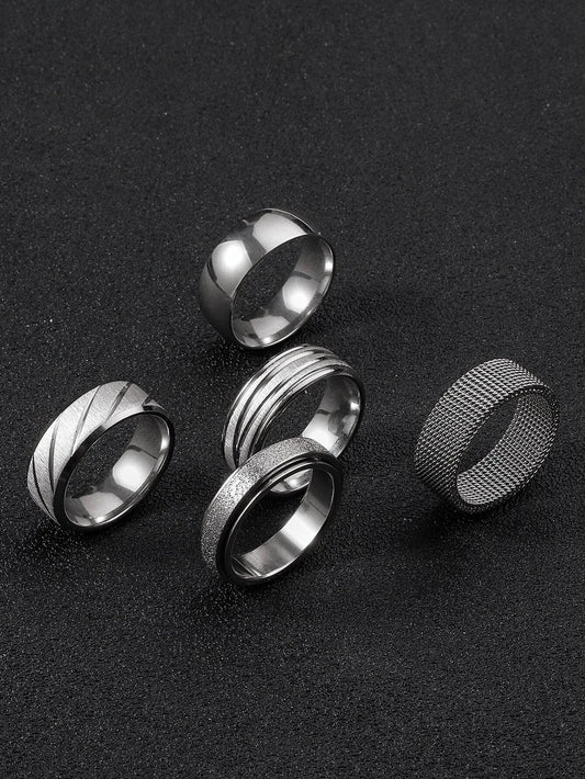 Rings 5 ​​pieces of varied styles and textures silver