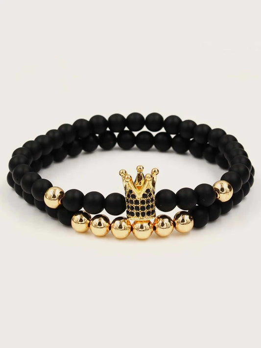 Black Bracelet 2 Pieces Golden Crown Decor