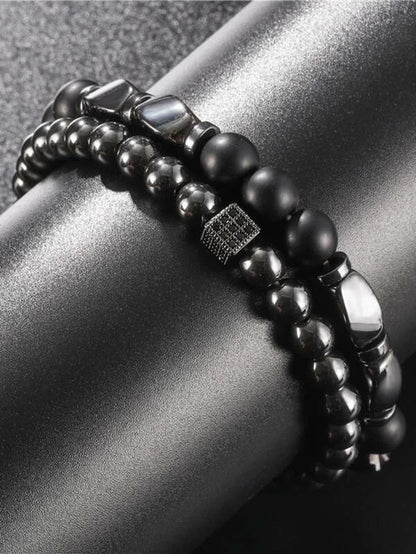 2 Piece Bracelet with Black Stones