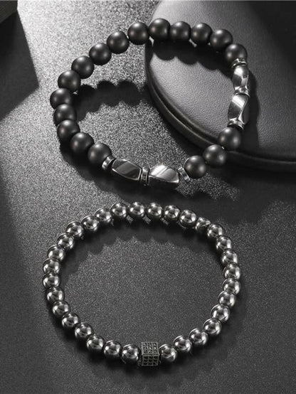 2 Piece Bracelet with Black Stones