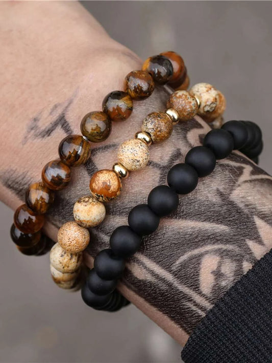 3 piece bracelet with men's bead