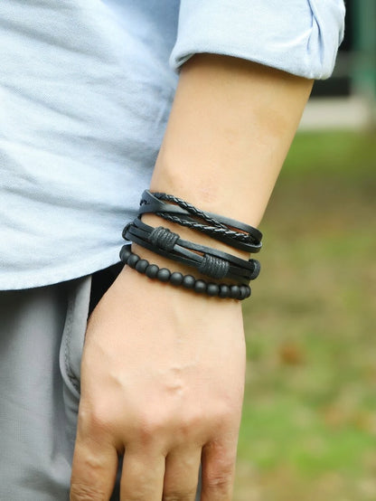 6 pieces bracelet in black PU leather