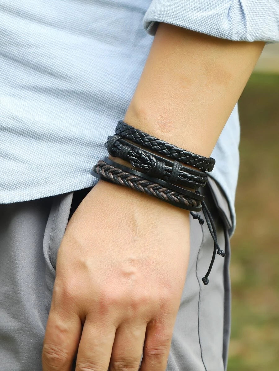 6 pieces bracelet in black PU leather
