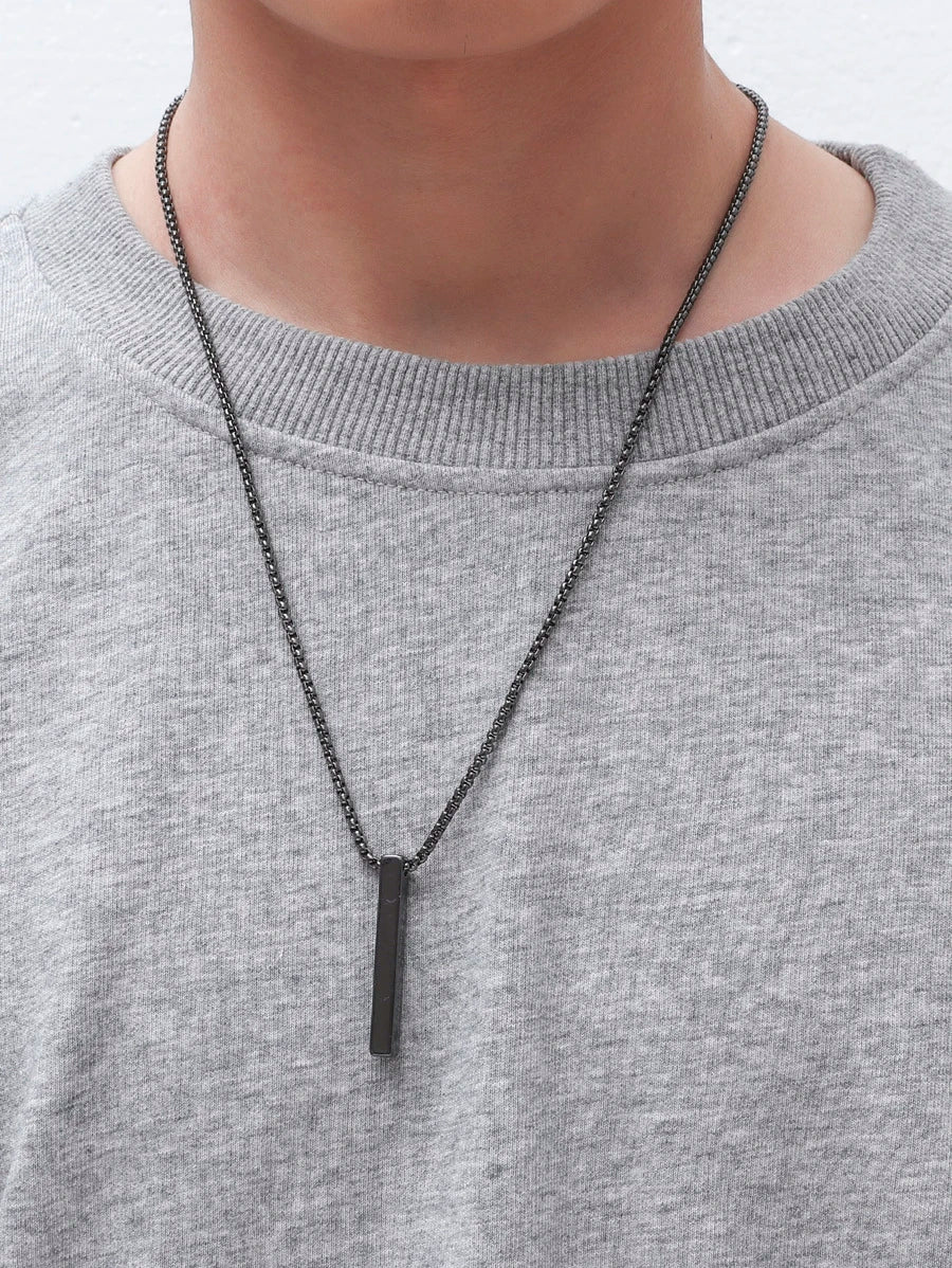 Stainless steel rectangle men's necklace