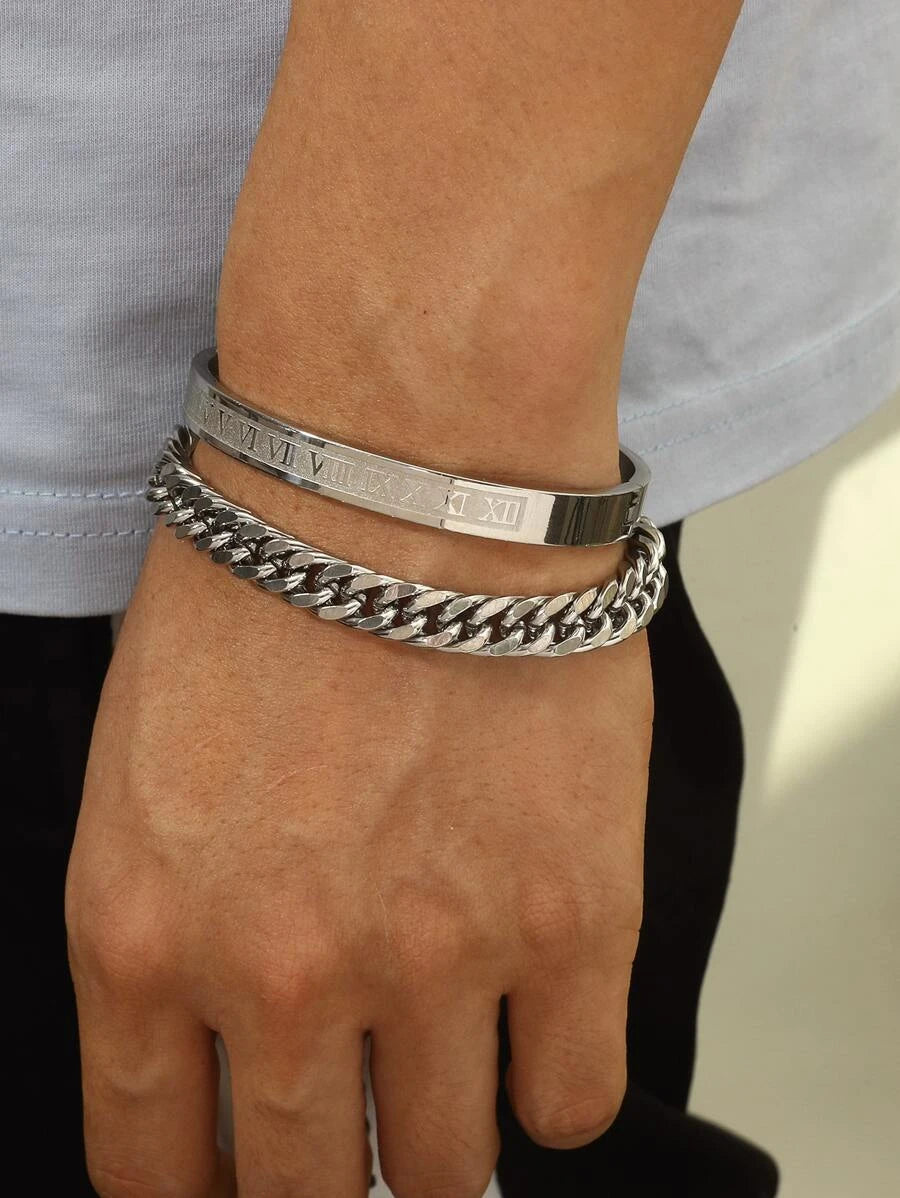 Roman Numeral Chain &amp; Bangle Bracelet