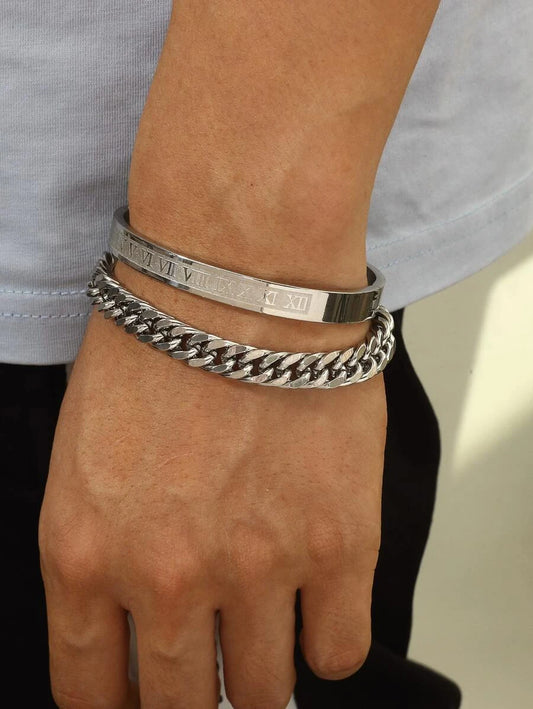 Roman Numeral Chain &amp; Bangle Bracelet