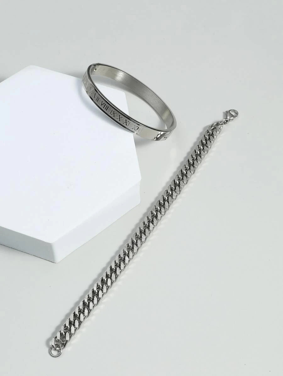 Roman Numeral Chain &amp; Bangle Bracelet