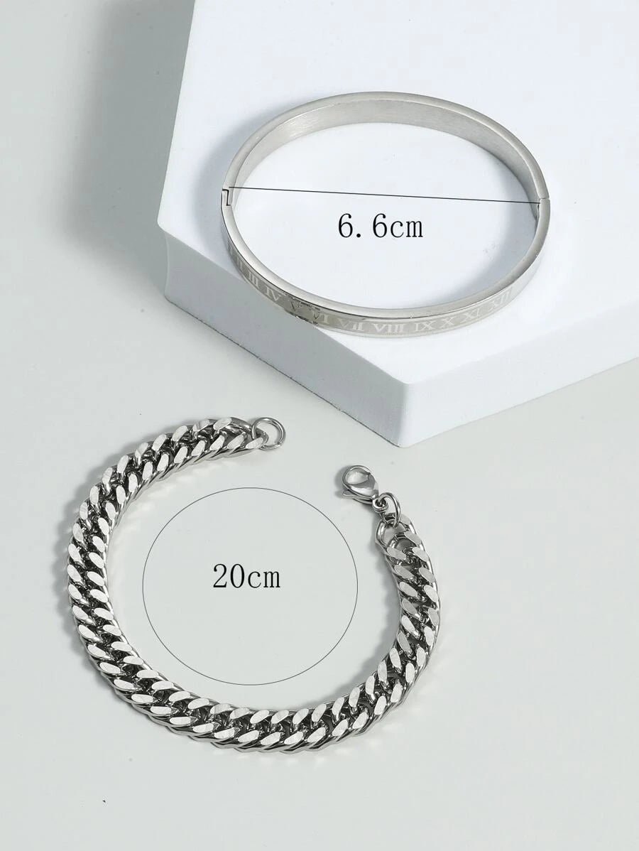 Roman Numeral Chain &amp; Bangle Bracelet