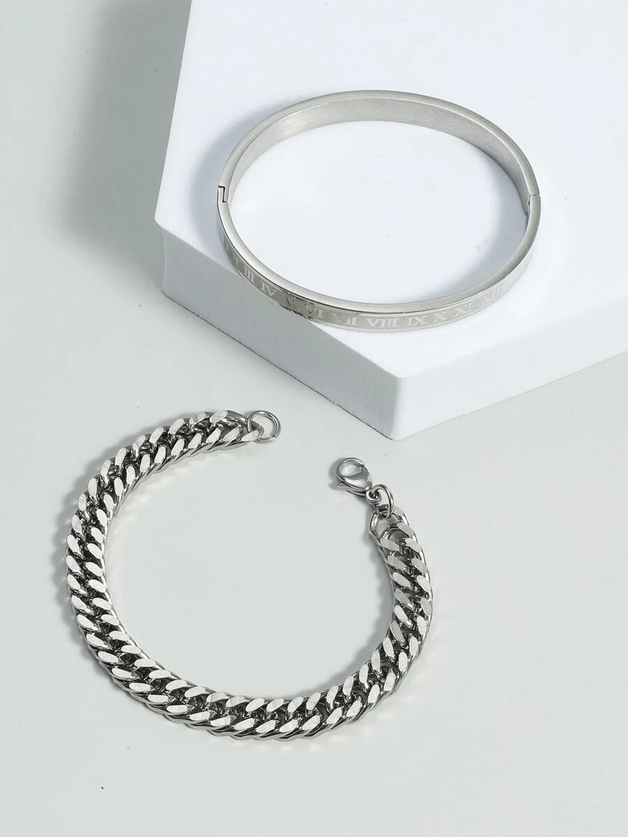 Roman Numeral Chain &amp; Bangle Bracelet