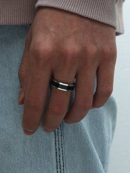 Two tone silver and black ring