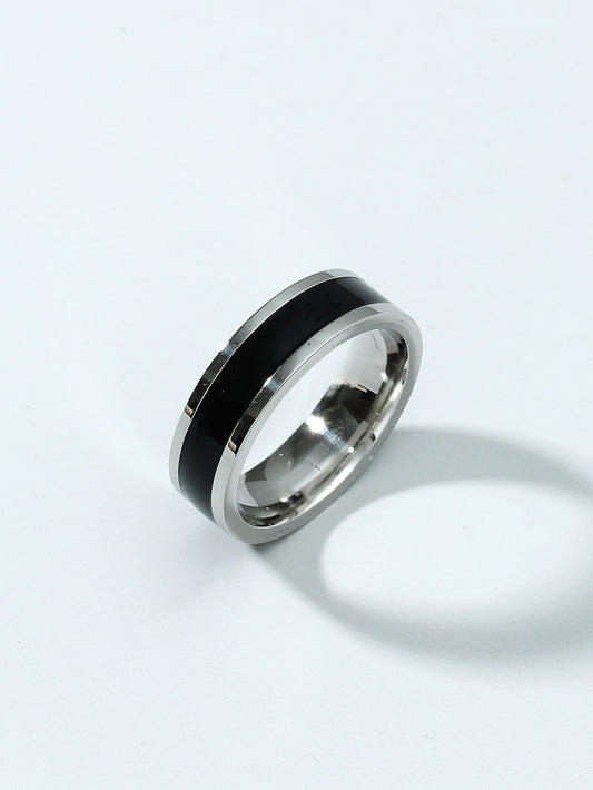 Two tone silver and black ring