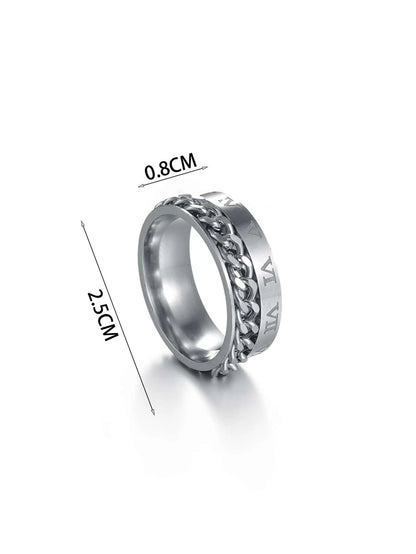 Silver Stainless Steel Roman Numerals Design Ring