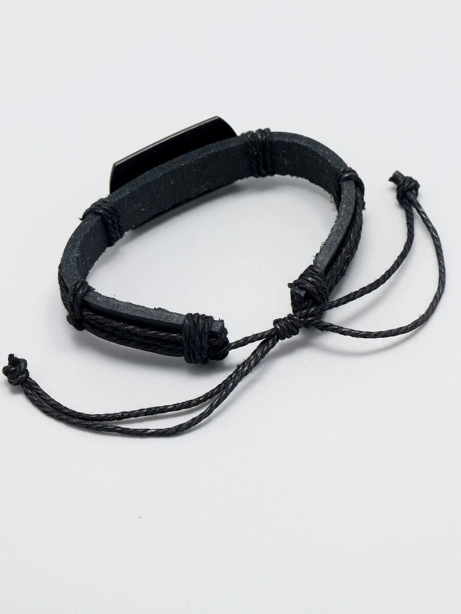 Black bracelet with wolf head detail