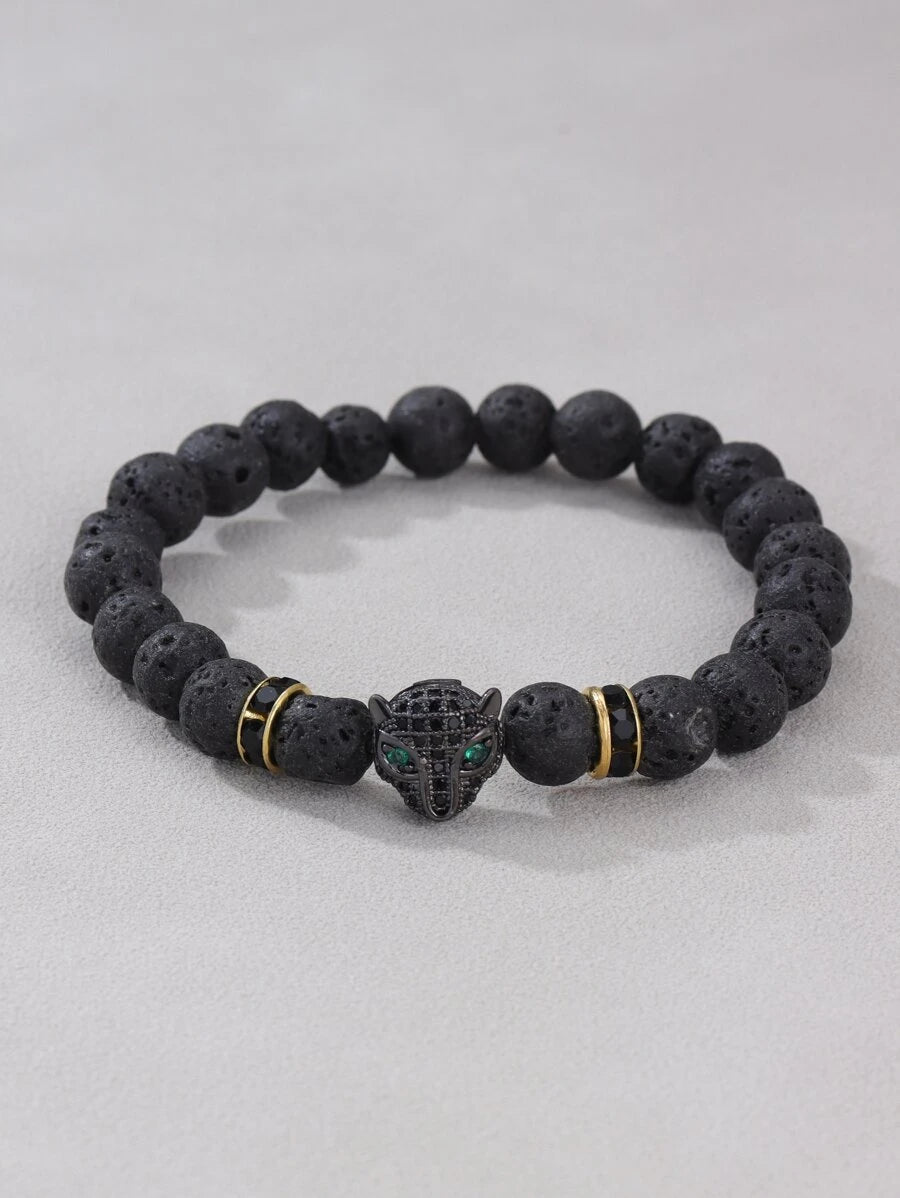 Stone bracelet with jaguar animal design