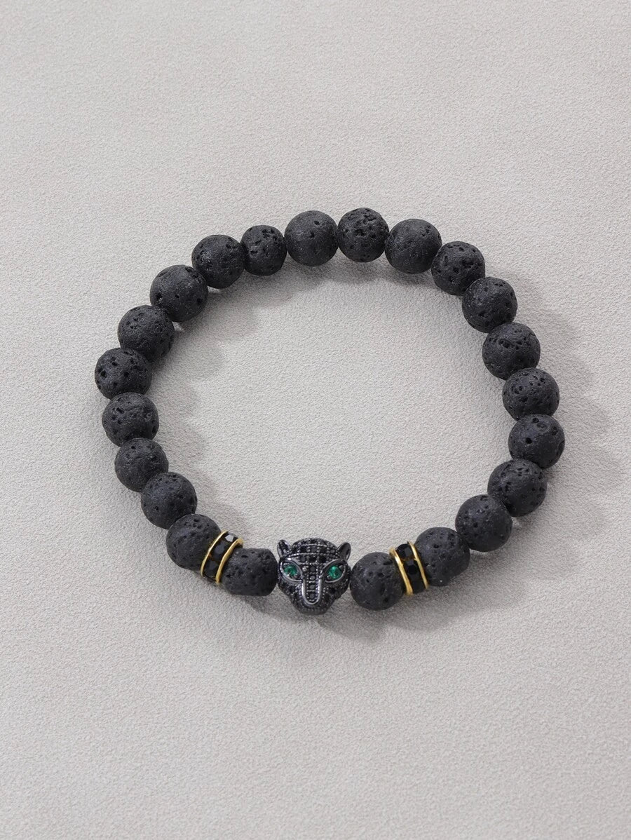 Stone bracelet with jaguar animal design