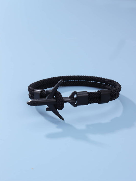 Men Bracelet with black airplane design