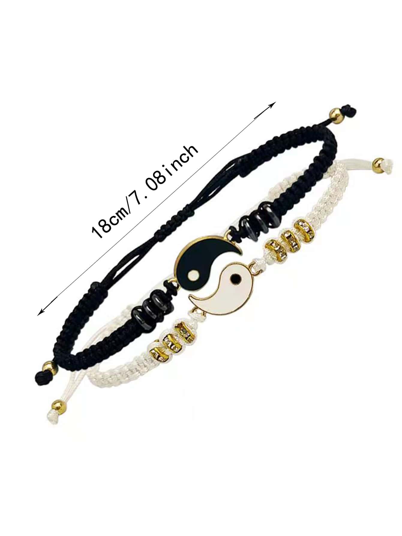 Couple braided bracelet with Yin and Yang design 2 pieces