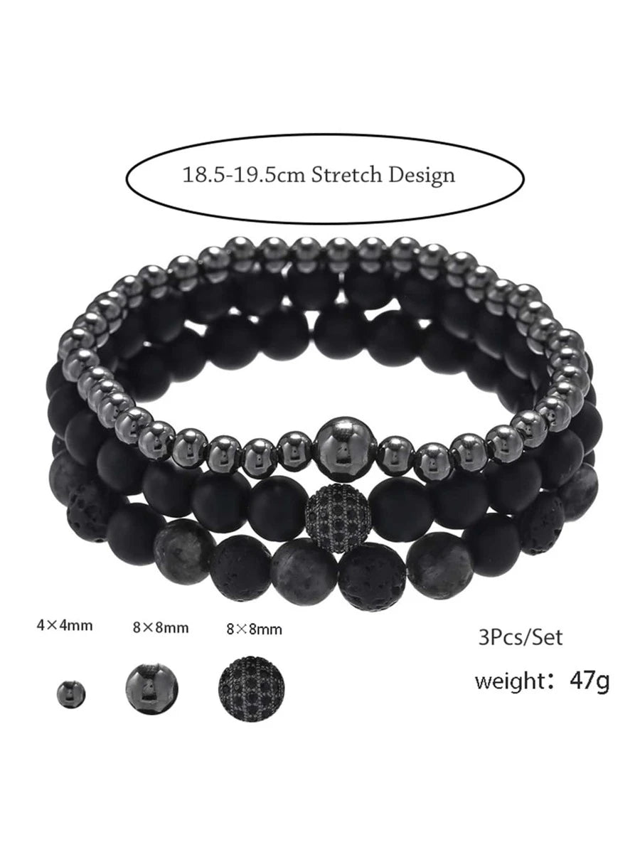 3 piece bracelet with bead for men