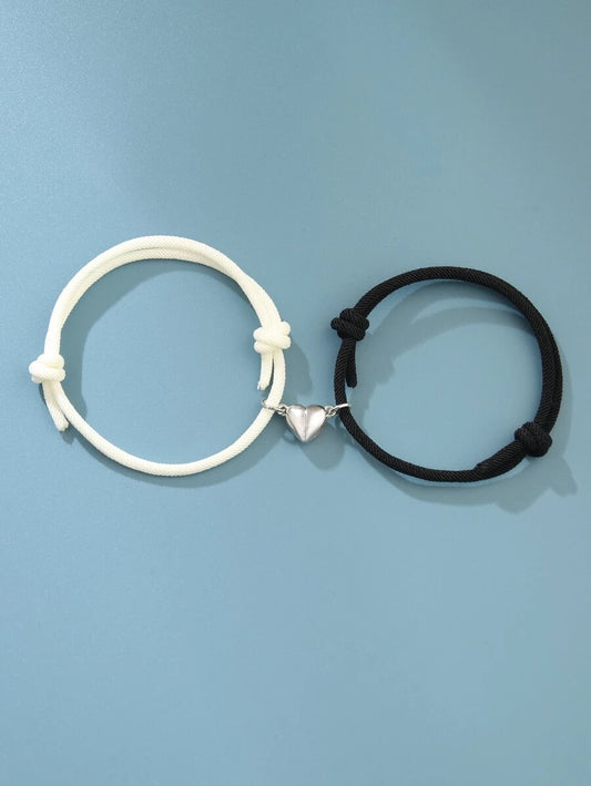 Pulsera para parejas con corazón 2 piezas en negro y blanco