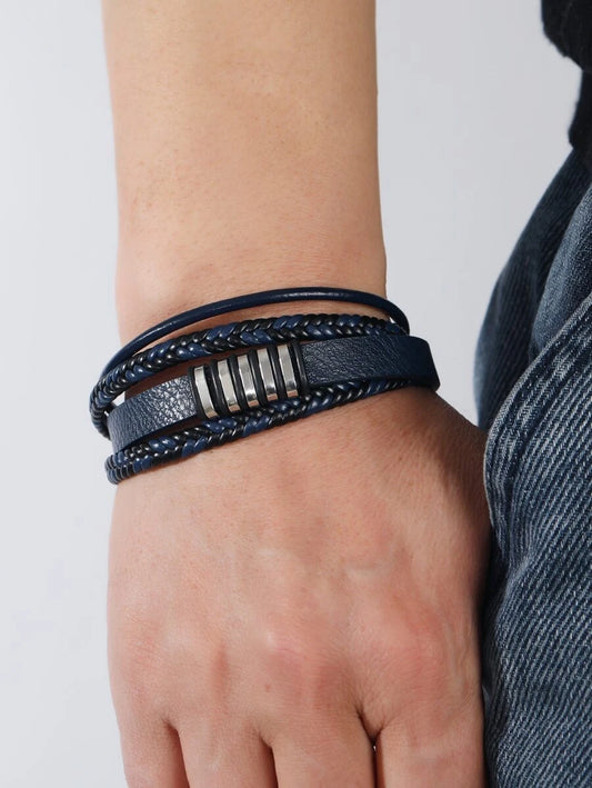 Blue braided layered bracelet