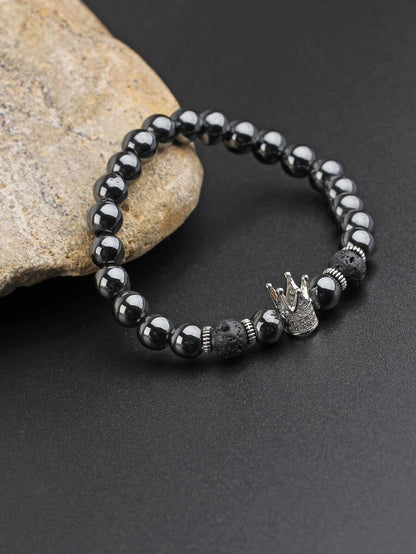 Black Crown Rhinestone Bead Bracelet