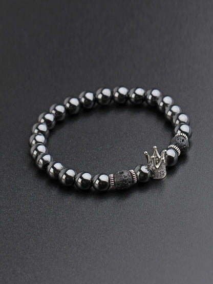 Black Crown Rhinestone Bead Bracelet