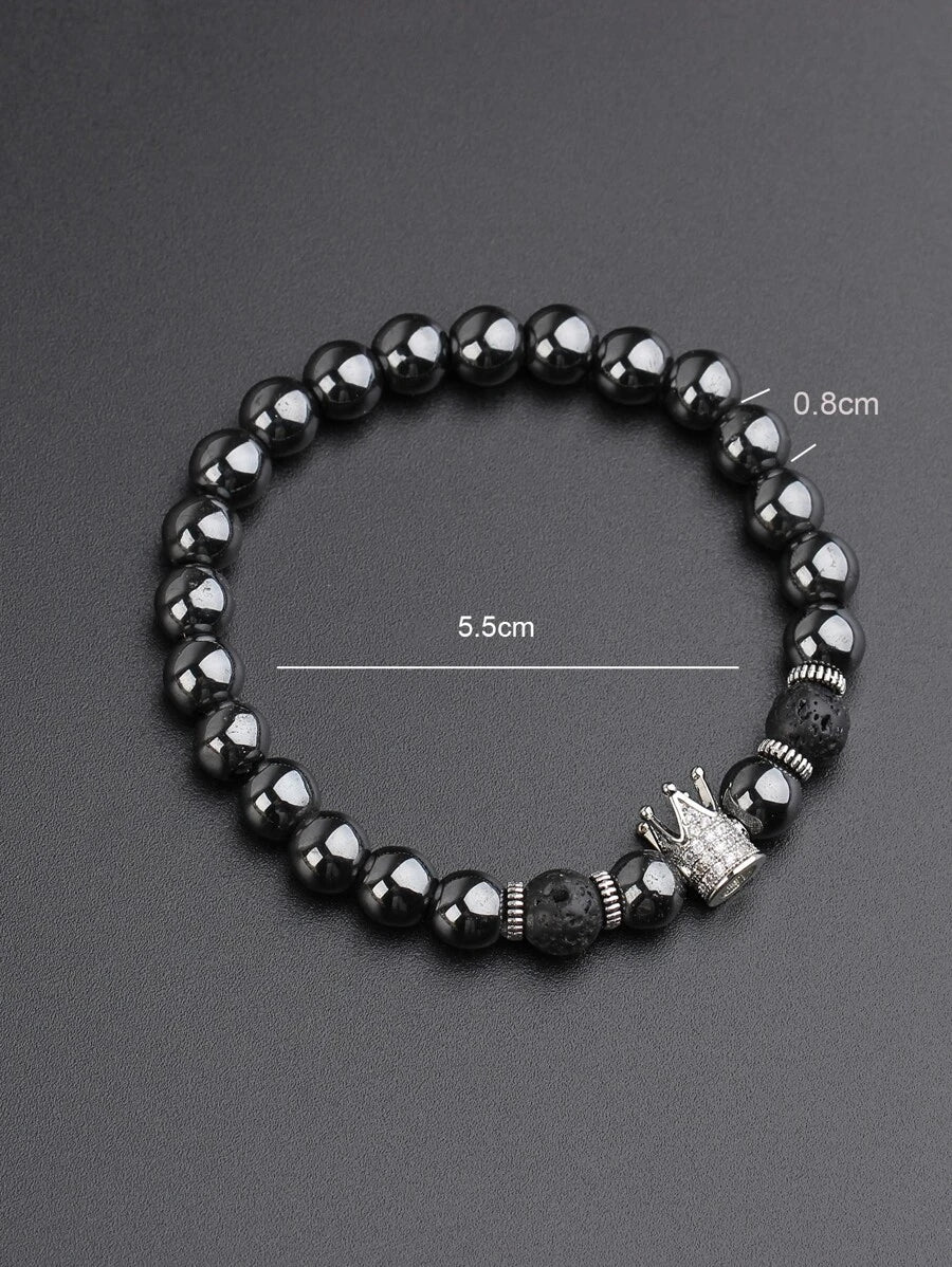 Black Crown Rhinestone Bead Bracelet