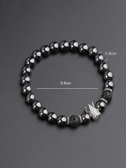 Black Crown Rhinestone Bead Bracelet