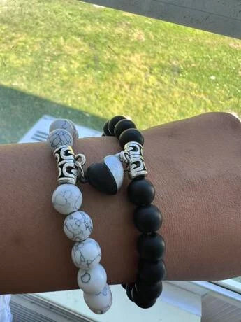 Pulsera 2 piezas con cuenta para parejas magnético con adorno de corazón