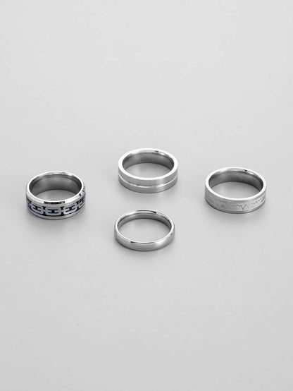 Anillos plateados set 4 piezas 1.8cm y 1.9cm