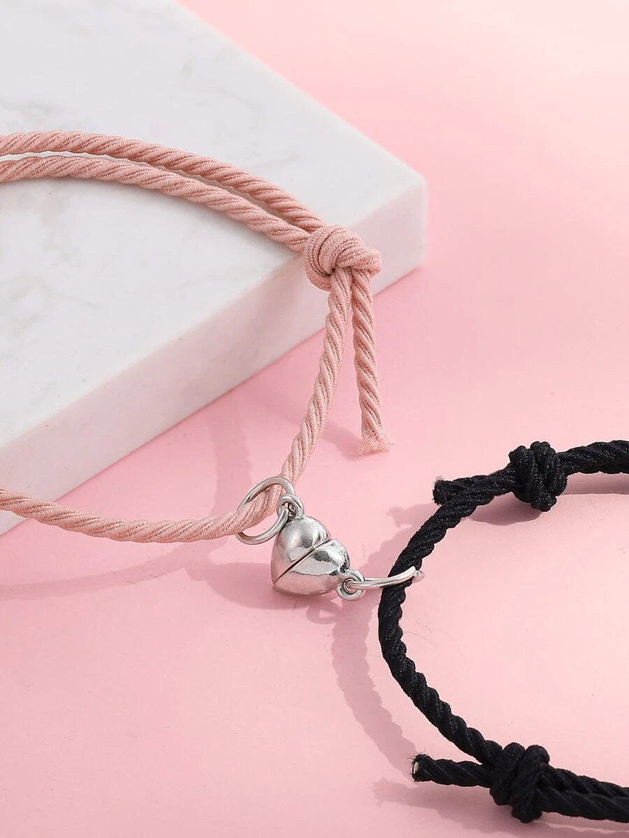 Magnetic Couple Bracelets with Heart Black Pink