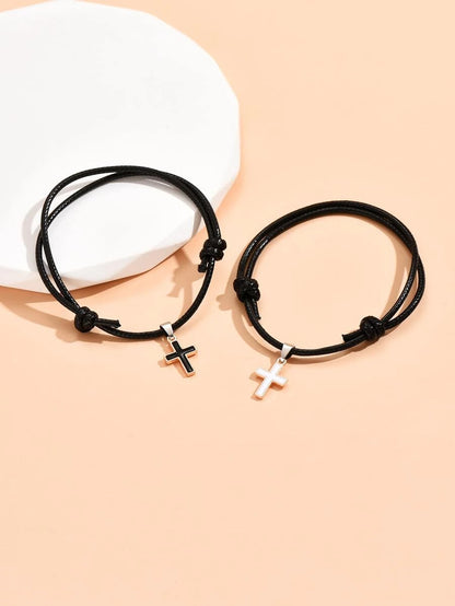 Pulsera para parejas 2 piezas con accesorio cruzado