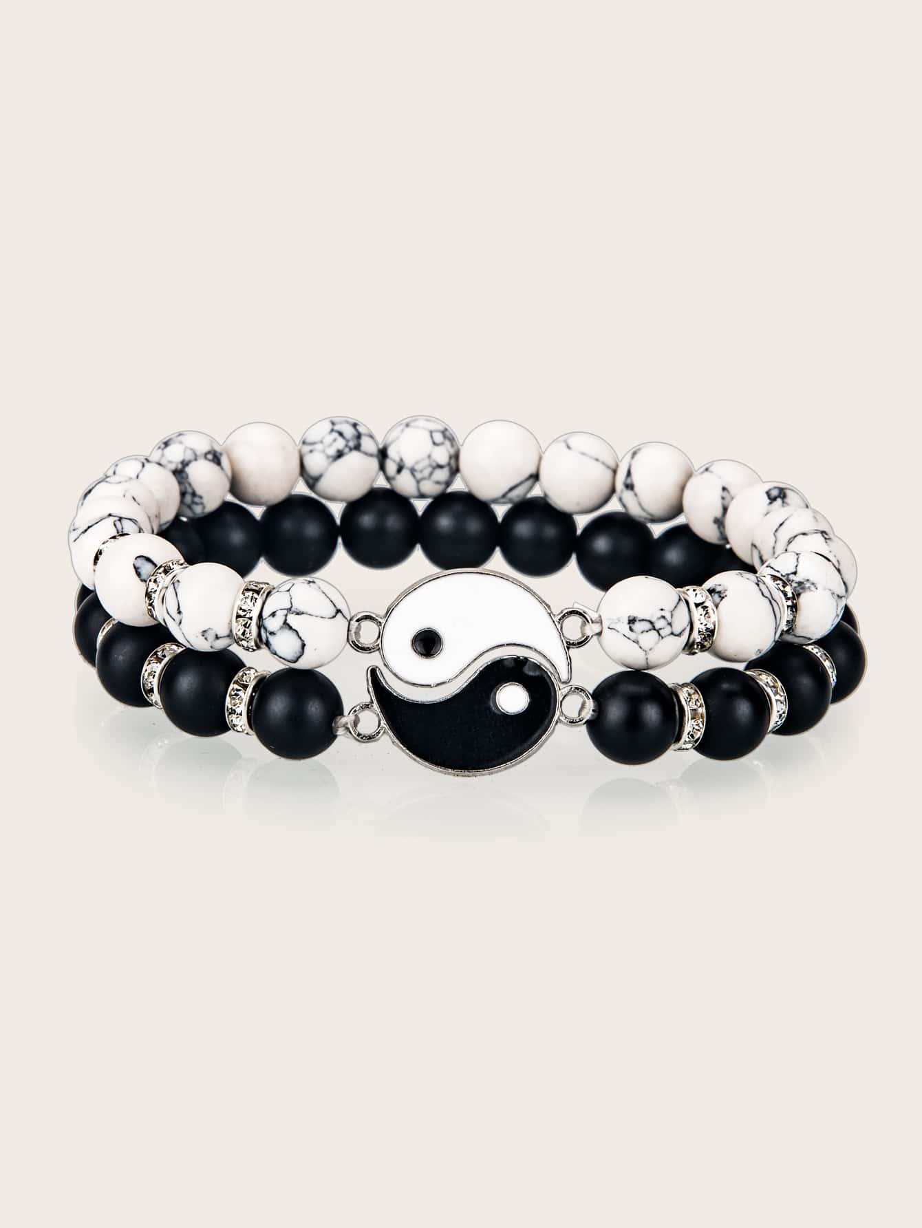 Pulsera con cuenta con diseño de Yin y Yang 2 piezas