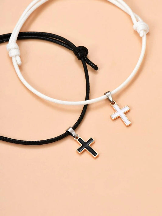 2-piece bracelet for couples cross accessory