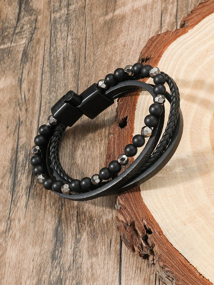 Black Braided Bead Design Bracelet