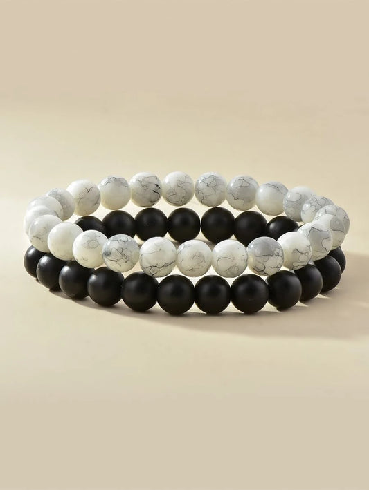 Minimalist bead bracelet 2 pieces white and black