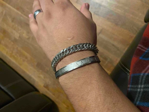 Roman Numeral Chain &amp; Bangle Bracelet