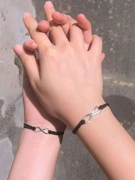 Pulsera para parejas símbolo infinito 2 piezas negra