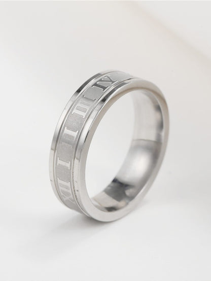 Silver Roman Numeral Design Ring