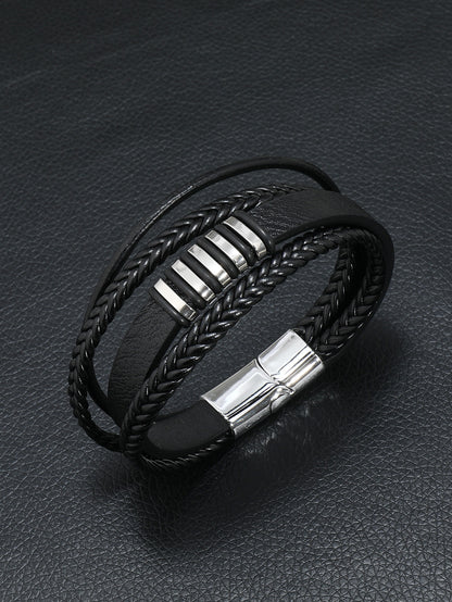 Layered bracelet with black braided design