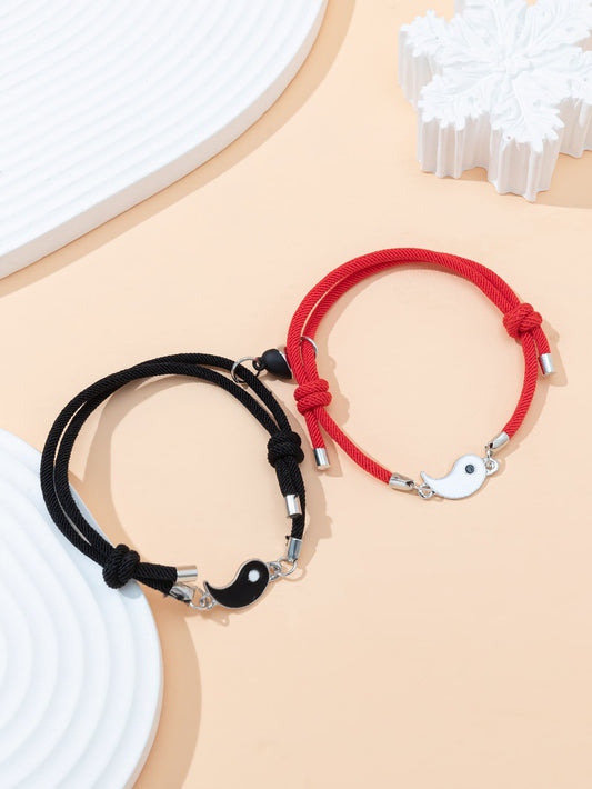 Pulsera con diseño de Yin y Yang rojo y negro