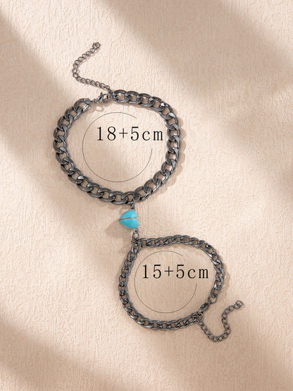 Dark glowing couple bracelet with heart accessory 2 pieces