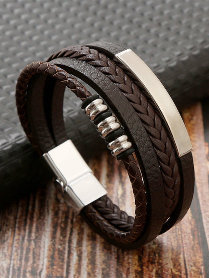 Pulsera trenzada a capas marron/chocolate con plateado